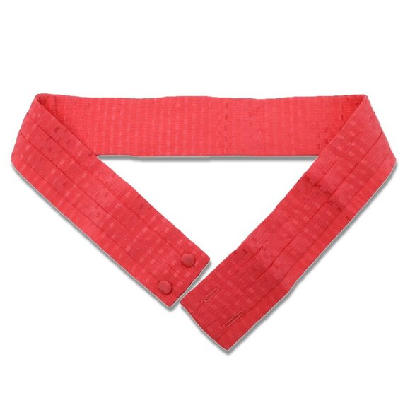 Vintage Red Satin Jacquard Fabric Belt Buttons 80s Party Cinch Retro - Picture 1 of 7
